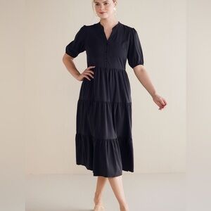 Claudia Tiered Boho Midi Black Dress Black – Size M NWT